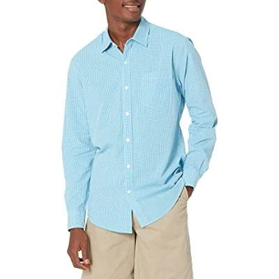 Immagine di Amazon Essentials Camicia Casual in Popeline a Maniche Lunghe vestibilità Regular Uomo, Blu Acqua Percalle, XS