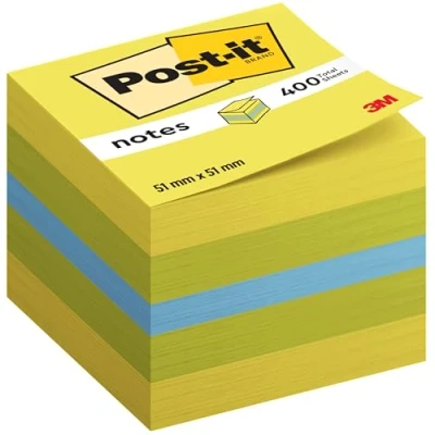 Immagine di Post it Cubo note adesive 2051 L 51 mm x 40 Blu, Verde limone, Giallo Limone 400 Foglio