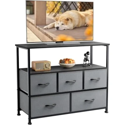 Immagine di DUMOS Comò, ingegneria in Poliestere. Materiale: Legno, 5 cassetti TV Grigio, 100T x 30B 81H cm (5 Schubladen)