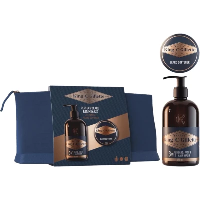 Immagine di King C. Gillette Kit Barba Perfetta Per Una Profumata Ogni Giorno, Con Pochette Da Viaggio, Detergente 3in1 E Viso 350 ml Balsamo 100