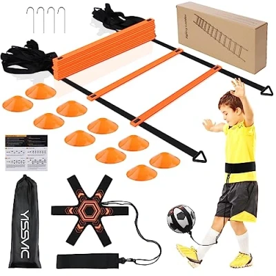 Immagine di Yissvic Accessori per allenamento calcio, scala di coordinazione, regalo ragazzi, 6 m, con kick trainer, 10 cappelli, 4 picchetti