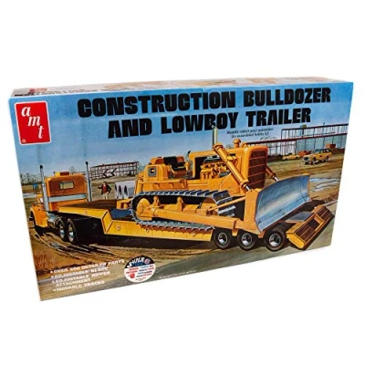Immagine di AMT Lowboy AMT1218 Kit per modellismo con rimorchio e bulldozer, in scala 1:25, colore: Nero