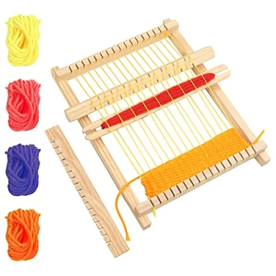 Immagine di Curtzy Telaio per Tessitura in Legno 16,5 x 21,7 cm Lana Grande a Mano Filati Misti, Asta di Regolazione, Pettine, Navetta Telaio, Cavo Nylon Principianti