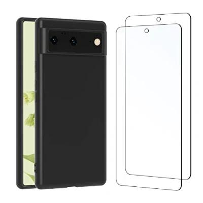 Immagine di NEW&#039;C Cover per Google Pixel 6 in custodia silicone ultra sottile nero e 2 x vetro temperato 6, Pellicola proteggi schermo