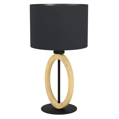 Immagine di Eglo lampada da tavolo Basildon 1, minimalista, comodino in legno, tessuto, metallo, soggiorno natura, nero, con interruttore, E27