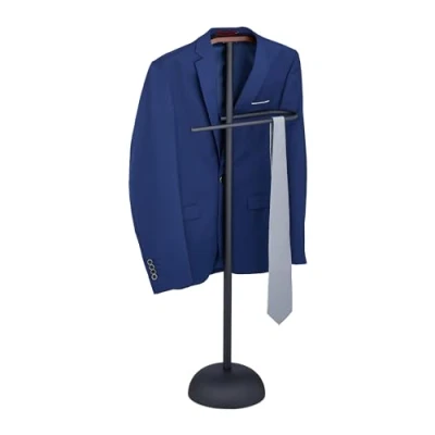 Immagine di Relaxdays Servomuto da Camera, Appendiabiti Terra per Giacca e Pantalone 110x45x24 cm in MDF Acciaio, Nero Marrone