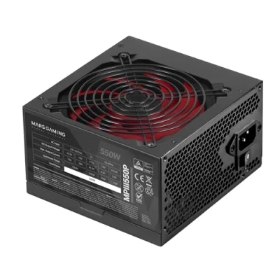 Immagine di MARSGAMING MPIII550P, Alimentatore PC ATX 550W, 5 Anni di Garanzia, 85% Efficienza, Sistema Digitale APFC, Ventola FDB 120mm AI RPM, Tecnologie DC e SMD, Cavi Piatte Extra lunghi, Nero