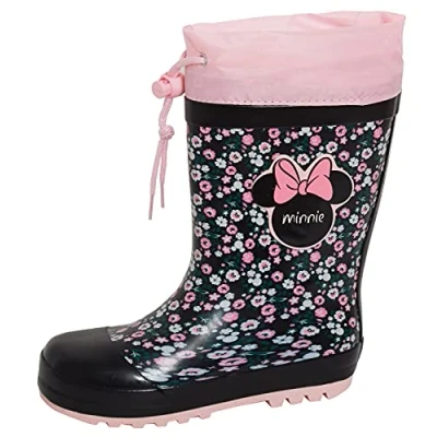 Immagine di Disney Stivali da neve per bambine Minnie Mouse foderato in pile con cravatta e top Wellington bambini, colore nero, Nero , 25 EU