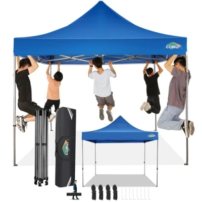 Immagine di COBIZI Gazebo 3x3 Pieghevole Impermeabile senza Parete Laterale,Gazebo Esterno Resistente,Tende per Gazebo,Tendone Padiglione Pop Up Feste Campeggio (3 3m Blu)