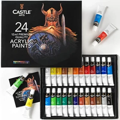 Immagine di Scatola di Colori acrilici per principianti, studenti o artisti perfetta combinazione qualità e versatilità brillanti buoni su carta, tela, legno tessuto Non troppo spessi