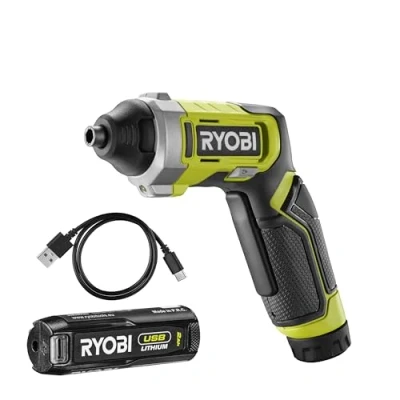 Immagine di Ryobi RSD4 120T, Avvitatore a Batteria al Litio 4V USB 2.0Ah + Caricabatterie, Testa Girevole, Doppio Indicatore Led, Ricaricabile Cavo