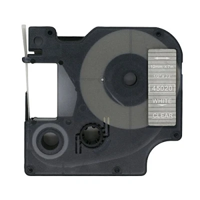 Immagine di BROVACS 1 nastro adesivo bianco su trasparente, compatibile con DYMO D1 45020 12 mm OPA2220