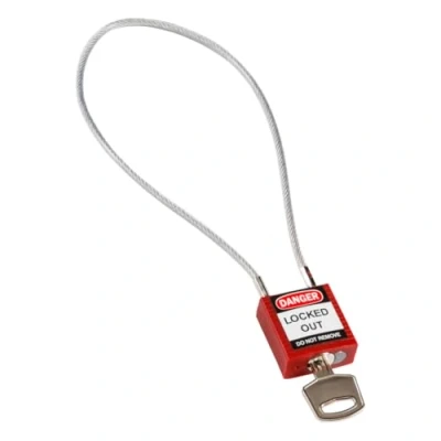 Immagine di Brady Lucchetto con Cavo Compatto Confezione da 1 di Sicurezza Lockout Tagout Chiavi Diverse 32mm x 35mm 16mm Lunghezza del 400mm, Rosso