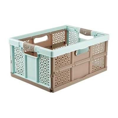 Immagine di keeeper Robusta Cassetta Pieghevole con Impugnature Soft Touch, 48,5 x 35 23,5 cm, 32 L, Lea, Blu/Marrone