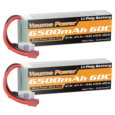 Immagine di Batteria 4S Lipo, 14.8V Lipo 6500mAh 60C con Deans T Plug per Slash X Maxx RC Buggy Truggy Crawler Monster Car, Elicottero, Aeroplano (2Pack)