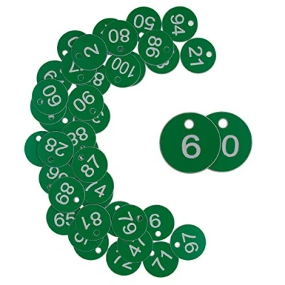 Immagine di etichette con numeri identificativi in plastica incise, identificative senza anelli portachiavi, 1 100, verde