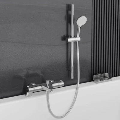 Immagine di MORADO miscelatore doccia con Set Asta Doccia,Set di miscelatori termostatici per (1x doccetta, 1x binario 70cm, tubo 1,5m, vasca da bagno)