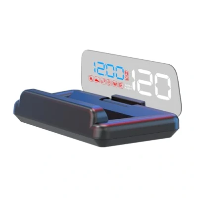 Immagine di AMROOLOO Tachimetro GPS, display riflettente per auto, a testa alta, velocità e tempo di visualizzazione, adatto tutte le auto