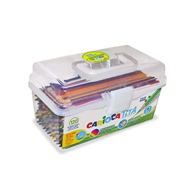 Immagine di Carioca Valigetta TITA Matite Colorate e da Disegno, Scatola Portatile di in Resina Esagonali con Mina Super Resistente alla Caduta, Colori Assortiti, 120 Pezzi