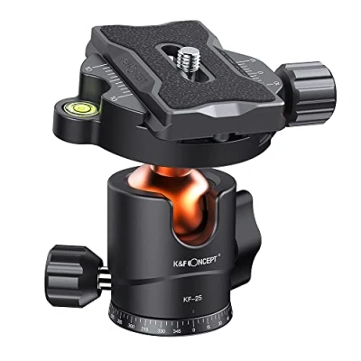Immagine di K&amp;F Concept testa a sfera, sfera in metallo Panoramica girevole 360 con piastra sgancio rapido da 1/4&quot; e livella per treppiede monopiede, fotocamera 10 kg videocamera