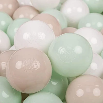 Immagine di KiddyMoon 50 Palline/7Cm Palline Morbide Colorate Per Piscina Bambini Fatto In EU, Beige Pastello/Bianco/Menta