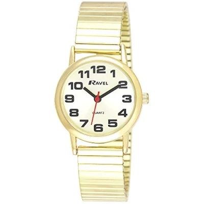 Immagine di Ravel Donna Audace in Acciaio Inossidabile Bracciale Expander Orologio con Grandi Numeri e Lancette Analogico Quarzo R0208.05.2S Colore Oro/Quadrante Oro
