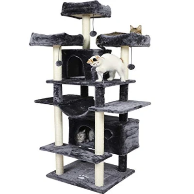 Immagine di MSmask, tiragraffi grande, in formato XXL, 175 cm, stabile, con 3 grandi piattaforme di osservazione, per gatti dimensioni, elementi sisal (grigio scuro)