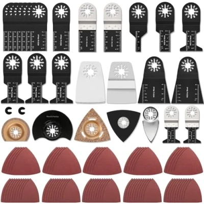 Immagine di GUHAOOL Accessori per Utensili Oscillanti,110PCS Lame Utensile Multifunzione,Set di Oscillanti, Seghe Strumenti Oscillanti,Accessori Multitool Legno,Plastica e Metallo