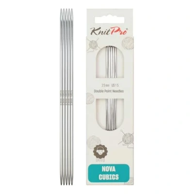 Immagine di KnitPro Ferri da Maglia a Doppia Punta Nova Cubics, Dimensioni: 15 cm x 2,5 mm, Colore: Ottone Lucido