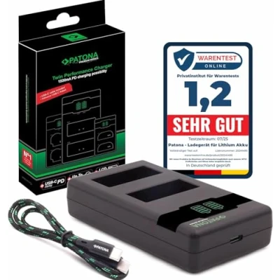 Immagine di PATONA NP W126s W126 Caricatore per batteria (1000 mA), USB Mini Dual LCD, compatibile con C PD/QC (161957)