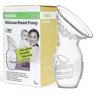 Immagine di haakaa 100 ML Tiralatte Manuale, Pompa per Latte in Silicone Salvare Ogni Goccia di Materno, Sano e Innocuo, Trasparente