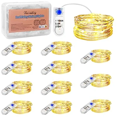 Immagine di Luci Stringa Led a Batteria con Timer, 12 Pezzi 2m 20 LEDs Micro Ghirlanda Luminosa Lucine Catena Natale per Casa Interni Feste Matrimonio Fai da te(Bianco Caldo) (12 Pezzi)
