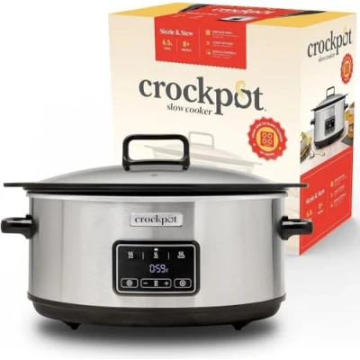 Immagine di Crockpot Sizzle &amp; Stew Digital Slow Cooker 3.5 L (3 4 persone) Ciotola rimovibile a induzione per la cottura di carni e verdure, presa UE 2 pin, acciaio inossidabile [CSC112X]