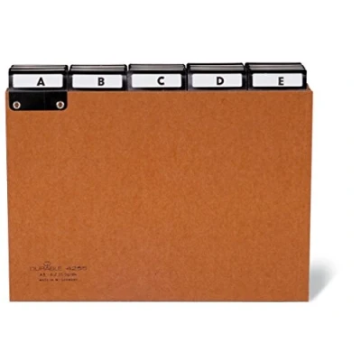 Immagine di Durable 425511 Divisore alfabetico in cartoncino per schedario, cavalierini termosaldati, f.to A5, etichette prestampate, marrone, conf. da 25 pezzi