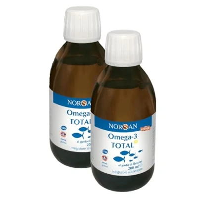Immagine di NORSAN TOTAL Omega 3 liquido senza reflusso 2x200 ml I Fish oil 2000mg Olio di pesce naturale IFOS ad alto dosaggio EPA DHA &amp; 800 UI vitamina D3