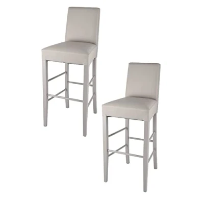 Immagine di Tommychairs Set 2 sgabelli alti e moderni modello Luisa per cucina bar, struttura in legno di faggio grigio chiaro, Seduta Schienale Imbottiti Rivestiti pelle artificiale chiaro