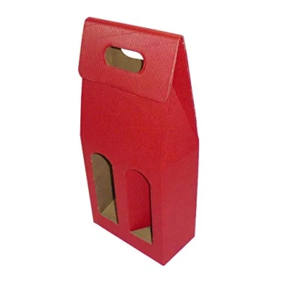 Immagine di IMBALLAGGI ALIMENTARI PZ 20 Scatola Rossa PORTABOTTIGLIA (2 Bottiglie) Busta in Cartone Ondulato Red Box for Bottles Carta