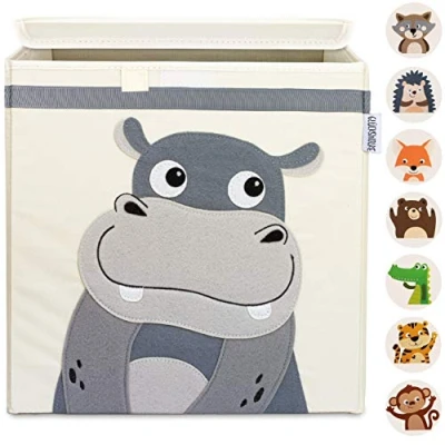Immagine di GLÜCKSWOLKE Cesta Portagiochi 15 Motivi I Contenitore Giochi per Giocattoli Scatola Portaoggetti (33x33x33) compatibile con Scaffale Kallax in Cameretta Bambini Giungla Animali Ippopotamo