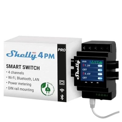 Immagine di Shelly 4Pro PM Relè su guida DIN Bluetooth, Wi Fi
