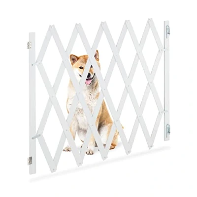 Immagine di Relaxdays Cancelletto di Sicurezza per Cani, Recinzione Allungabile Fino a 140 cm, Alto 34 in bambù, Bianco