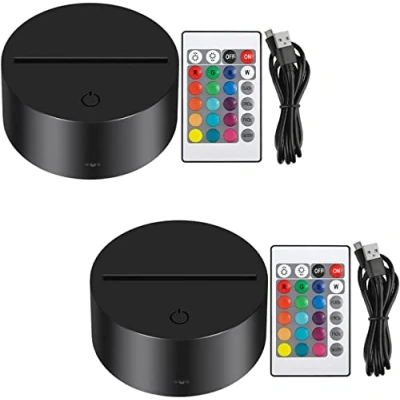 Immagine di Thlevel 2 Pezzi 3D Night LED Lampada Base 7 Colori Regolabile a con Telecomando e Cavo USB, Light Decorazione Domestica Luce, Acrilico