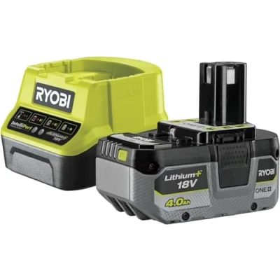 Immagine di Ryobi RC18120 140XG, Kit Batteria al Litio 18V One+ 4.0Ah e Caricabatteria Rapido 2.0A, di Lunga Durata con 4 Indicatori dello Stato Carica, Tecnologia IntelliCell, Fai da Te