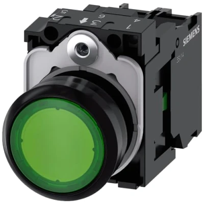 Immagine di Siemens 3SU11020AB401BA0 3SU1102 0AB40 1BA0 Pulsante illuminato Anello frontale in plastica, Piatto Verde 1 pz.