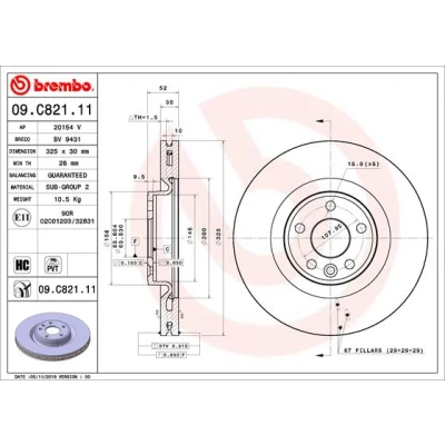 Immagine di BREMBO 09.C821.11 Disco freno 325 30 5 ventilazione interna rivestito ad alto tenore di carbonio JAGUAR: E Pace