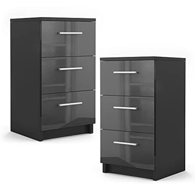 Immagine di Vicco comodini camera da letto, Nero lucido, 38 x 66 cm Set di 2