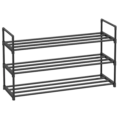 Immagine di SONGMICS Scarpiera a 3 Ripiani, Set di 2, Scaffale Portascarpe, Organizzatore in Metallo, per 12/15 Paia Scarpe, Impilabile, Corridoio, Soggiorno, Camera da Letto, 30 x 92 54 cm, Nero LSA06BK