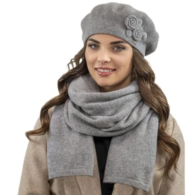Immagine di Vivisence Set Invernale da Donna Berretto E Sciarpa in Lana di Alta qualità, Caldi Confortevoli, Perfetti per Le, Grigio Chiaro,Taglia Unica
