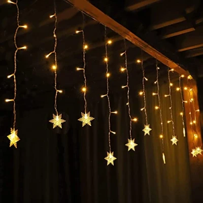 Immagine di SALCAR Tenda a LED forma di fiocco neve 108 LEDs, con Catena Luci Led, 3m Stringa Luminosa, 9 programmi Luce Decorazione Impermeabilità Bianco Caldo