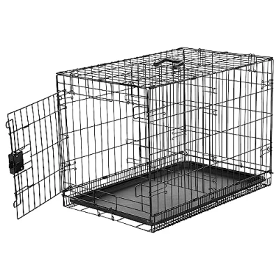 Immagine di Amazon Basics Gabbia per cani in metallo, Pieghevole,Rimovibile, con vassoio di base e sportello singolo, Nero, 76.2 x 48.3 53.3 cm