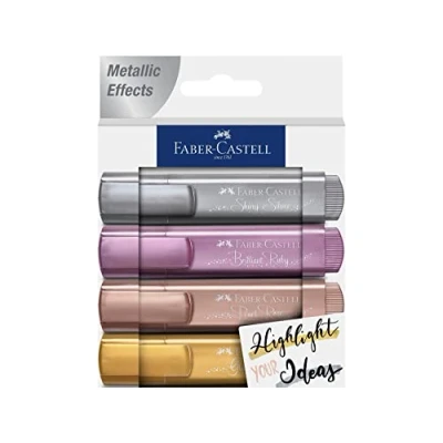 Immagine di Faber Castell 154623 set di evidenziatori TL 46, 4, colori metallici, con punta a cuneo lunga durata, larghezza linea 1 5 mm